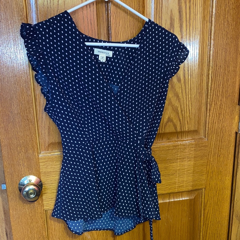 Monteau Black and White Polka Dot Blouse